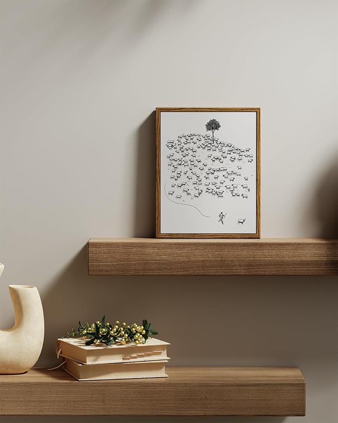 InSimSea Framed Wall Art for Living Room Minimalist Framed Wall Art Room Decor Vintage Landscape Flock of Sheep Home Decor Lamb Artwork Painting Inspiring Christian Wall Art Decor Canvas Prints 8x10in