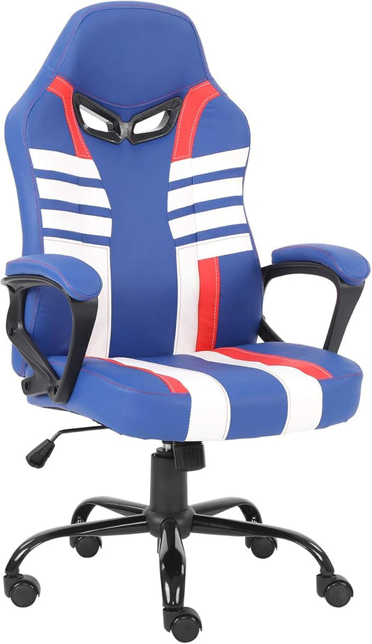 Modern-Depo Ergonomic Gaming Chair for Teenagers Juniors, High Back Swivel Racing Computer Chair, Height Adjustable Racing Gaming Chair, Soft Padded Armrest, Blue White