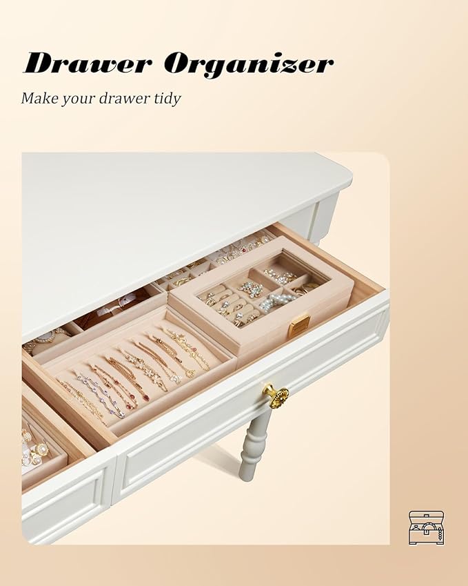 Homde Jewelry Tray Stackable Jewelry Box Drawer Organizer with Glass Lid, Removable Dividers for Vanity Table Gift Idea for Girls and Women(Apricot)