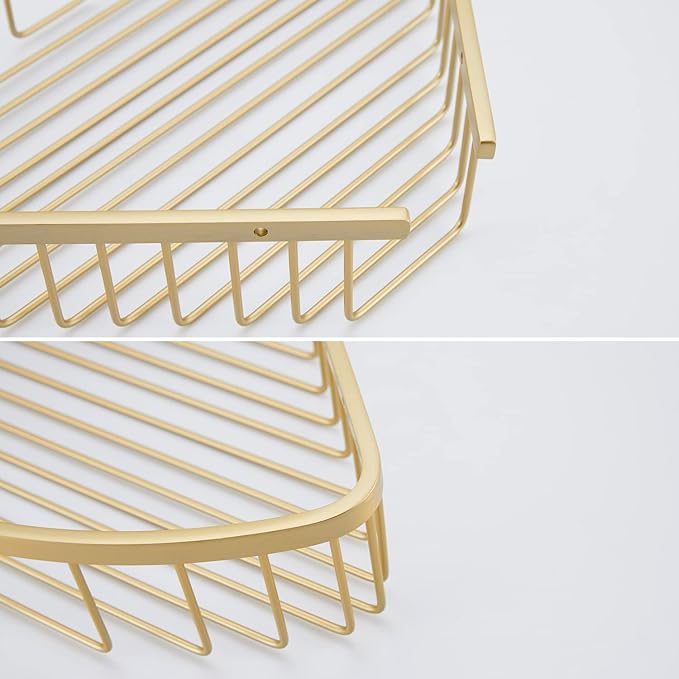 Bathroom Shower Caddy Corner Shelf Basket, Corner-Hollow Design, Ultra Sturdy Rust-Proof Stainless Steel Shelf Organizer Shampoo Holder, Wall Mounted Storage Rack for Bathroom, Brushed Gold