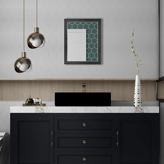 Ruomeng Rectangular Wall Mirror 16" x 20" for Bathroom, Bedroom, Entryway, Living Room, Black