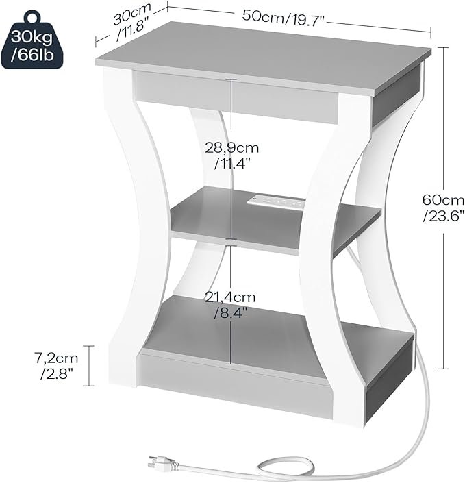End Table with Charging Station, Set of 2, Side Table with USB Ports and Outlets, 3 Tier Nightstand with Storage Shelf for Small Spaces, Living Room, Bedroom, Grey ETSW53E01S2
