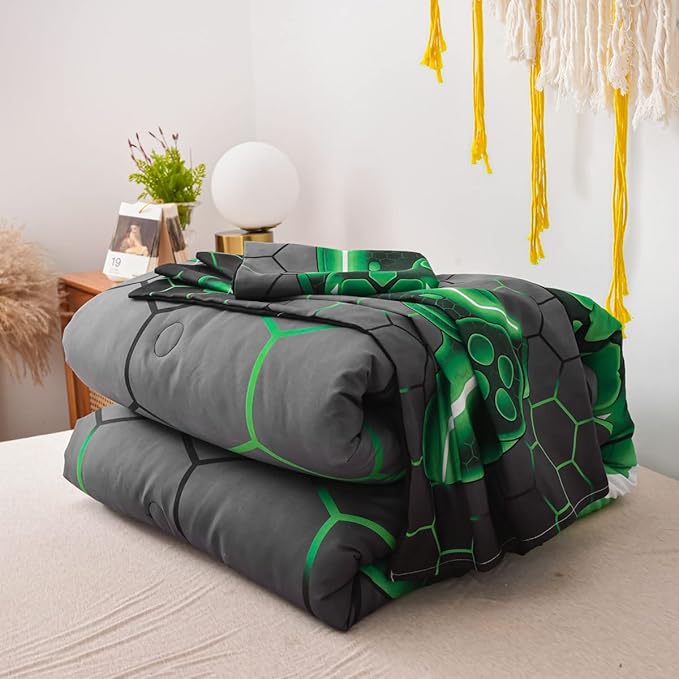 NTBED Game Console Comforter Set for Boys Girls Kids Geometric Lightweight Microfiber Bedding Sets (Green, Full)