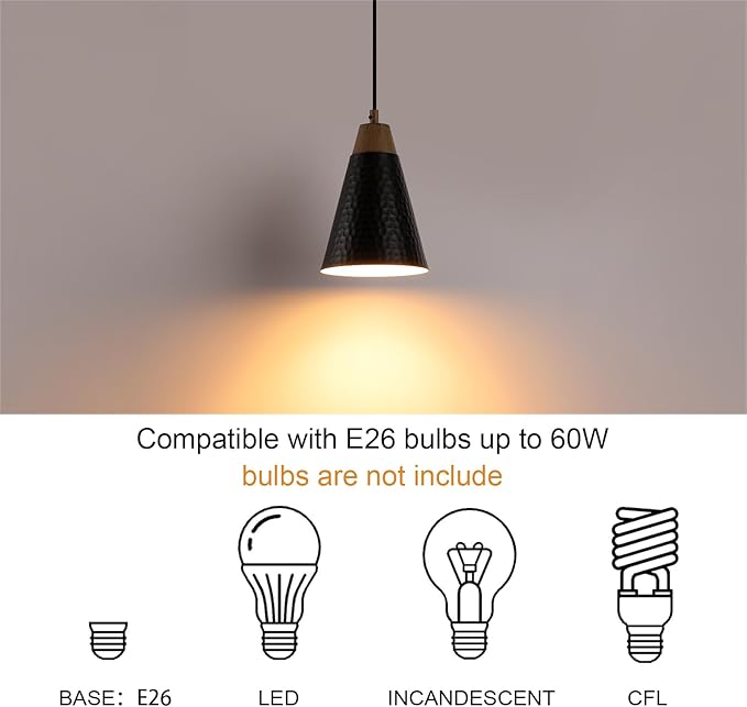 Dijiahua Black Kitchen Pendant Lighting Over Island 3 Pack,Small Modern Farmhouse Chandeliers with Hammered Metal Cone Shade,Mini Industrial Adjustable Cord Hanging Ceiling Lamp Fixtures Over Sink