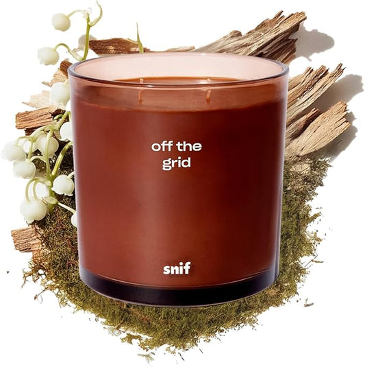 Off The Grid Luxury Scented Candle by Snif, Warm and Calming Scent, 200+ Hours, 100% Cotton Fiber Wicks, Soy Wax Blend, Non-Toxic, Vegan, 50 oz