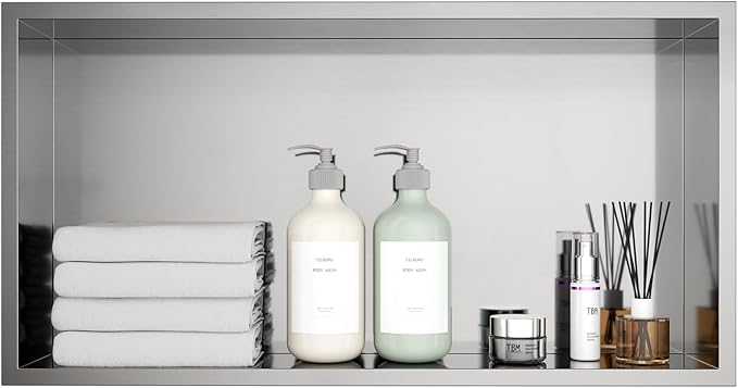 Stainless Steel Shower Niche 12" x 24" Recessed Wall Niche, No Tile Needed, Waterproof & Rustproof Bathroom Storage Shelf (Brushed Nickel)