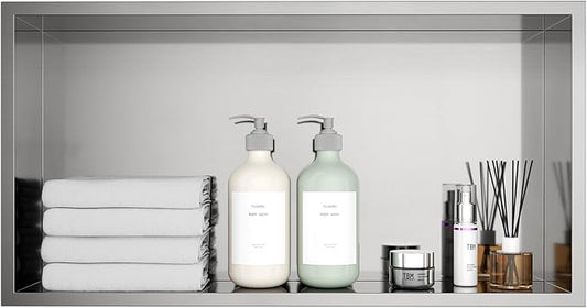 Stainless Steel Shower Niche 12" x 24" Recessed Wall Niche, No Tile Needed, Waterproof & Rustproof Bathroom Storage Shelf (Brushed Nickel)