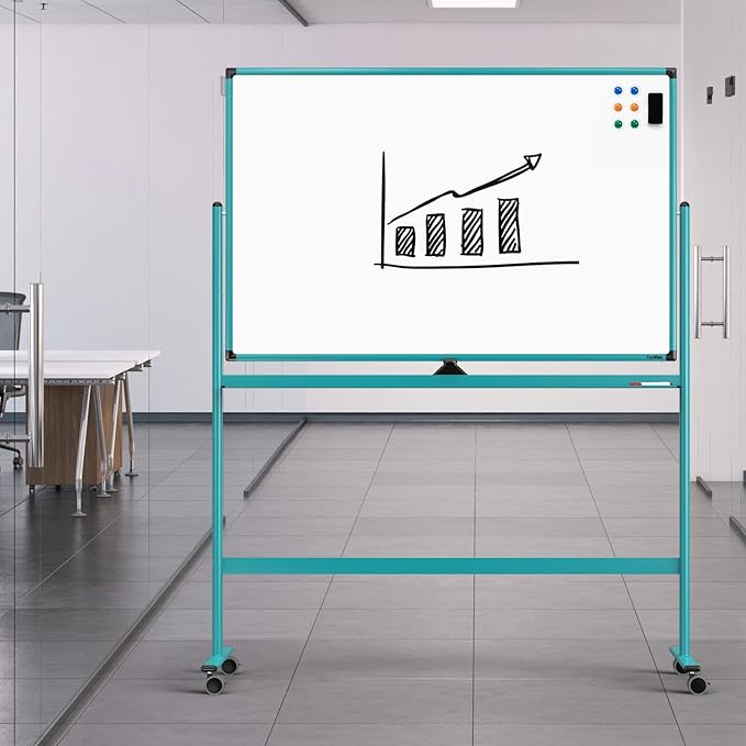 Mobile Whiteboard on Wheels, 48x32 Inches Rolling Whiteboard, Magnetic Dry Erase Board with Stand, Standing White Board for Office, School, Home, Large Double Sided White Board with Paper Pad