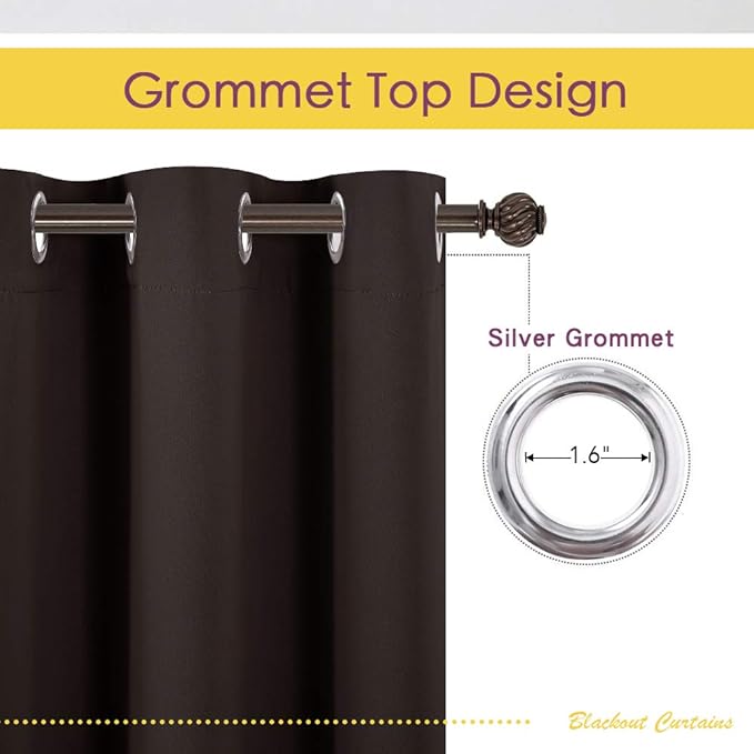 NICETOWN Toffee Brown Blackout Curtains 68 inches Length for Laundry Room, 2 Panels, 42" Wide, Thermal Insulated Decoration Drapes for Office Window