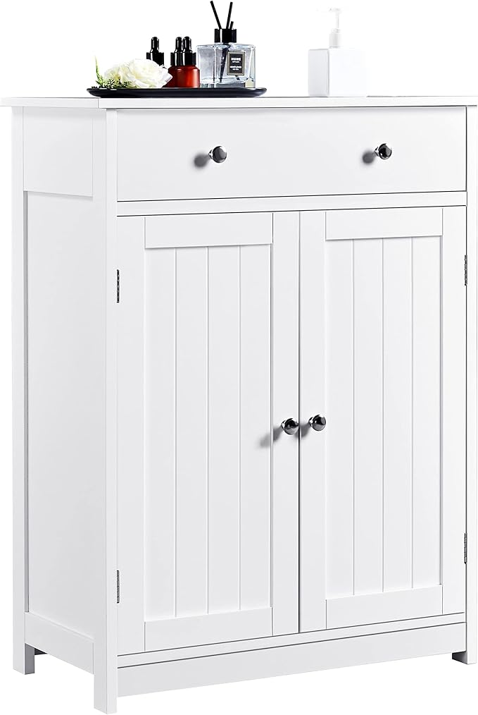 Yaheetech Free Standing Bathroom Cabinet with 1 Drawer 2 Doors and Adjustable Shelf, Wooden Entryway Storage Cabinet, 11.8D x 23.6W x 31.5H in, White