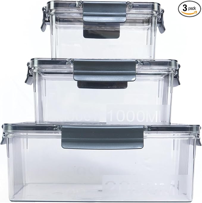 Eclirgan Food Containers with Lids/Lock,Rectangle Food Container Set with Leakproof/BPA Free,Clear Freezer Storage Set for Lunch/pantry/Travel/Deli Food(16/33/67 OZ)
