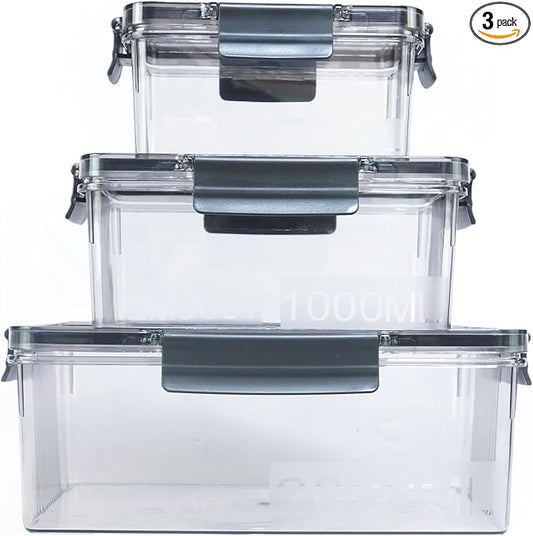 Eclirgan Food Containers with Lids/Lock,Rectangle Food Container Set with Leakproof/BPA Free,Clear Freezer Storage Set for Lunch/pantry/Travel/Deli Food(16/33/67 OZ)