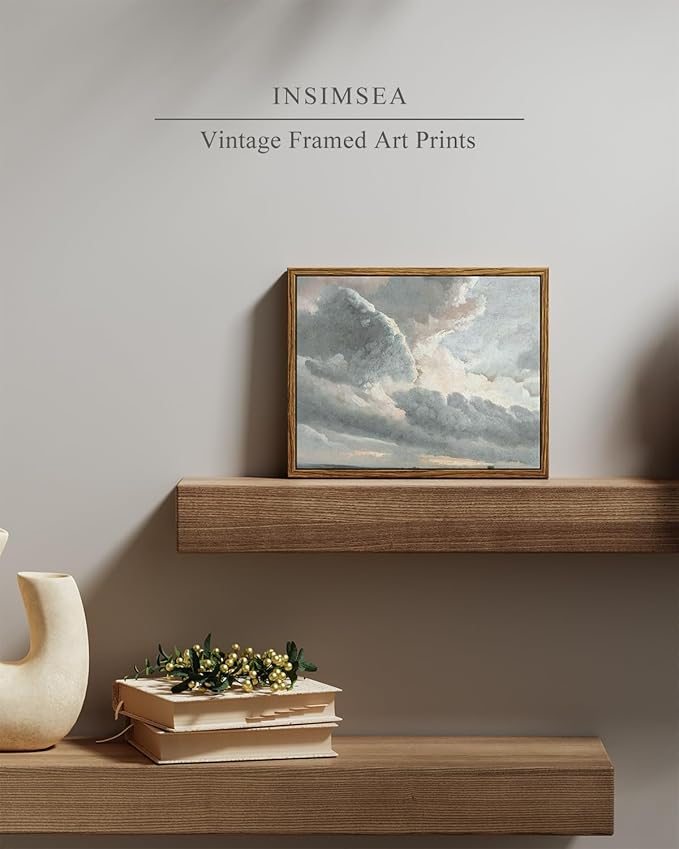 InSimSea Framed Canvas Wall Art, Vintage Decor with Clouds and Sunset Classical Paintings, Farmhouse Wall Art for Office, Home, Bedroom, Bathroom - 8x10