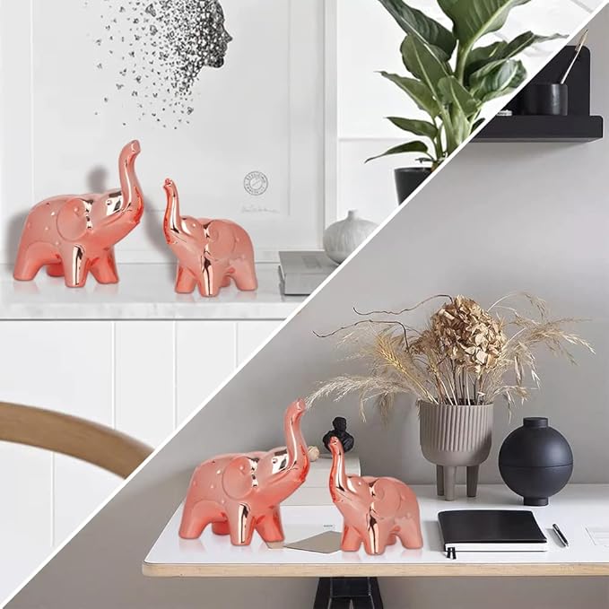A Pair Elephant Statue Home Decor,Modern Style Figurines,Sculpture for Office Desktop Bookshelf Living Room (Ceramics Rose Gold)