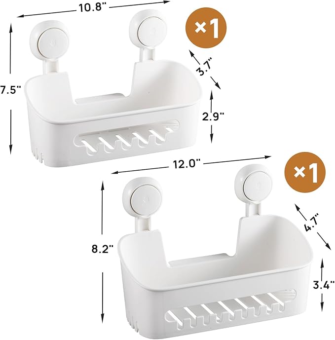 LEVERLOC Shower Caddy Suction Cup 2 Pack, Shower Organizer Removable Bathroom Shelf, Storage Suction Powerful Max Hold 22lbs Bathroom Caddy Waterproof Holder, White