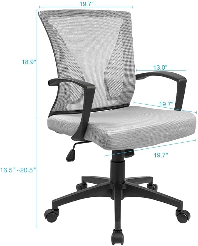 Furmax Office Chair Ergonomic Computer Desk Mesh Chair Mid Back Swivel Lumbar Support with Armrest (1, Gray)
