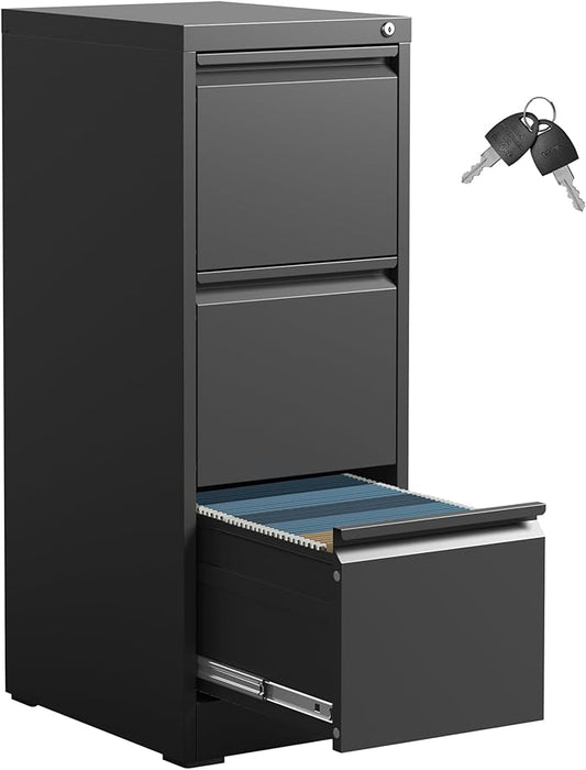 3 Drawer File Cabinet,Metal Filing Cabinets for Home Office,Vertical File Cabinet with Lock,Heavy Duty Metal Storage Cabinet for A4/Letter/Legal Size Files,Assembly Required