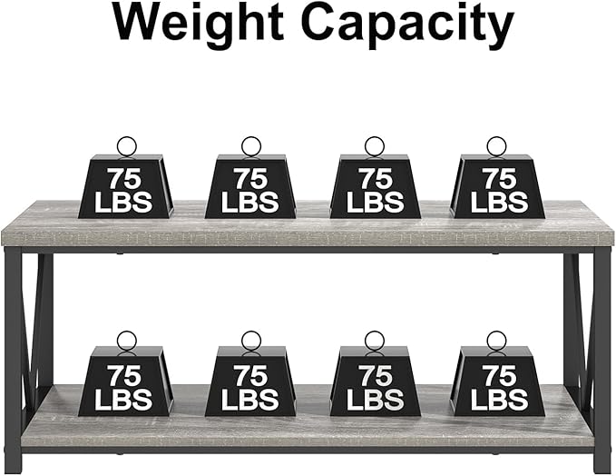 FOLUBAN Modern Coffee Table, Rustic Wood and Metal Center Table with Storage Shelf, Industrial Cocktail Table for Living Room, Light Grey, 39 Inch