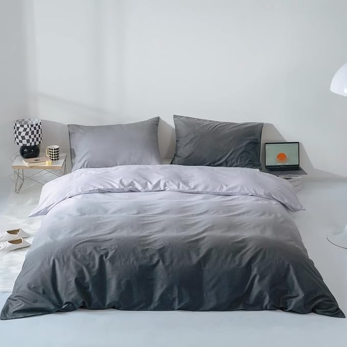 Gradient Gray Comforter Set Ombre White Gray Bedding Set Full Women Aesthetic Comforter 3 PCs Gray Color Bed Comforter Set Full Gradient White and Gray Comforter Set Full Size