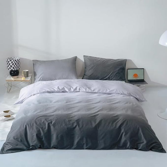 Gradient Gray Comforter Set Ombre White Gray Bedding Set Full Women Aesthetic Comforter 3 PCs Gray Color Bed Comforter Set Full Gradient White and Gray Comforter Set Full Size