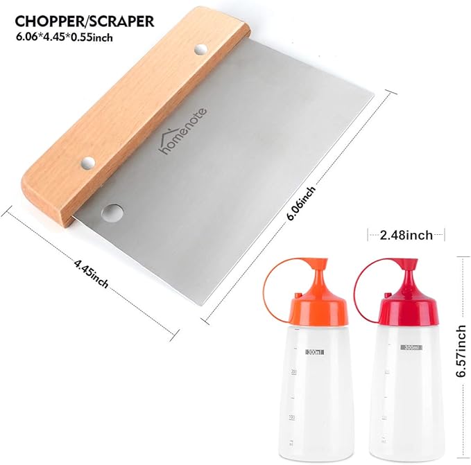 HOMENOTE Griddle Accessories Kit, 7Pc Professional BBQ Kit in Gift Box - Heavy Duty Wooden Handle Stainless Steel Griddle Tool Set Great for Grill Flat Top Cooking Camping, Wood Color