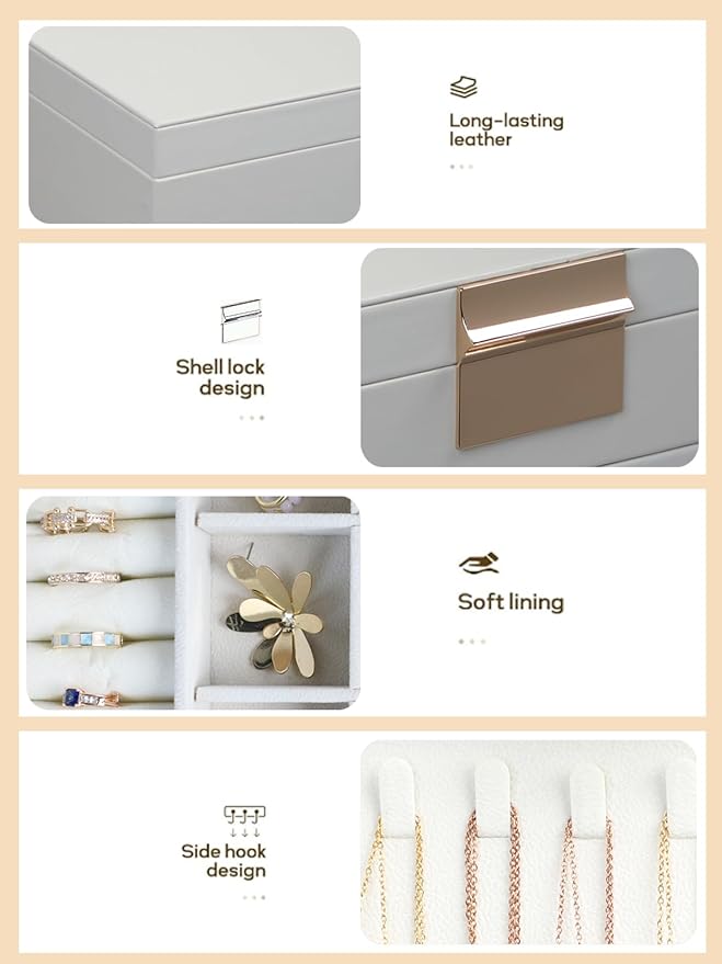 BOOVO Jewelry Boxes for Women, 5 Layer Jewelry Organizer with Necklace Hanger and Drawers, Large Jewelry Box for Earrings, Necklace and Bracelet Storage Gifts for Women and Girls (White, 5 Layer)