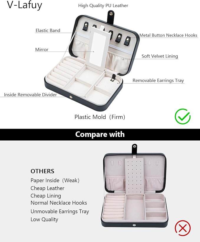 Small Jewelry Box, Travel Jewelry Case Portable Jewelry Boxes for Women, 2-Layer Jewelry Travel Organizer, Gift for Women Girls, Black B