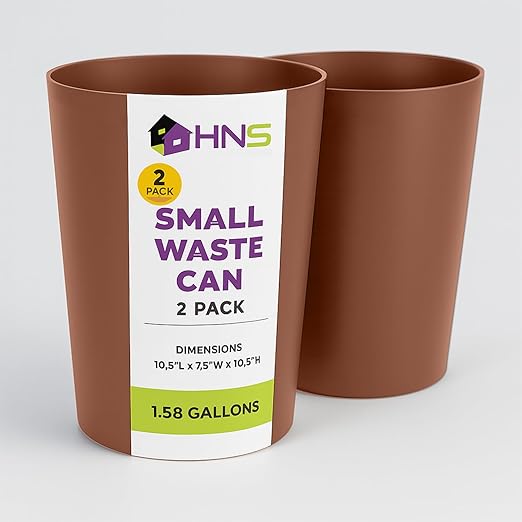 HOLDN’ STORAGE Small Trash Can - Set of 2 Open Top Waste Bin of 1.58 Gallon, Compact Waste Can Perfect for Bathroom, Kitchen, Office, Dorm - Durable Garbage Can - Copper
