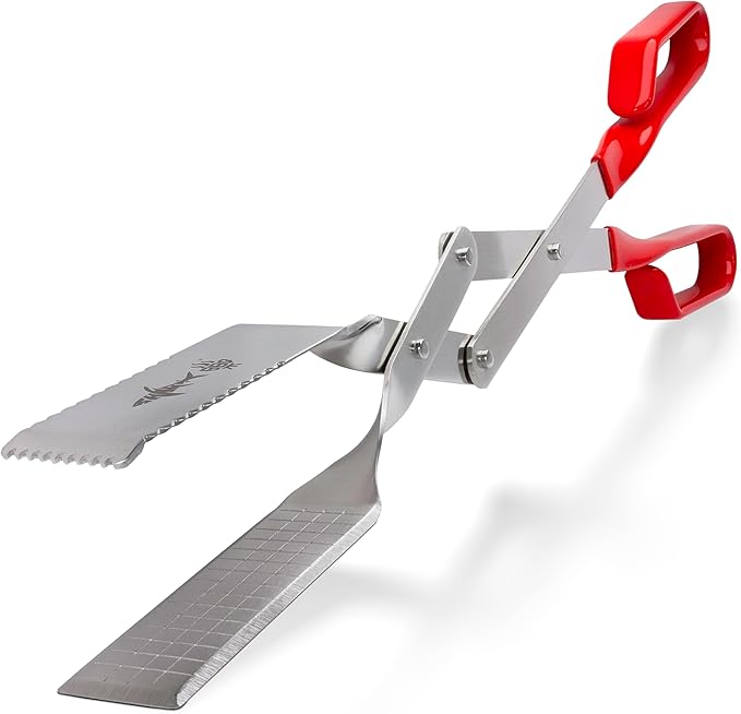 Shark BBQ Grill Tongs - 2-Pack, Great Value Gift Set - 17" & 13" Professional Kitchen and Outdoor Grilling Utensil Set (Red)