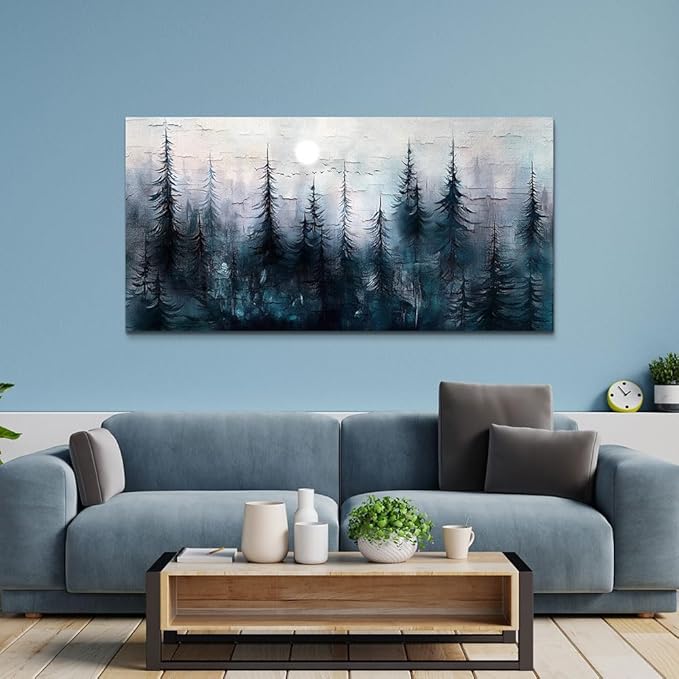Large Wall Decor for Living Room Canvas Wall Art for Office Modern Wall Decorations for Bedroom Foggy Forest Landscape Paintings Black and White Pictures Artwork Room Home Decor 24"X48"