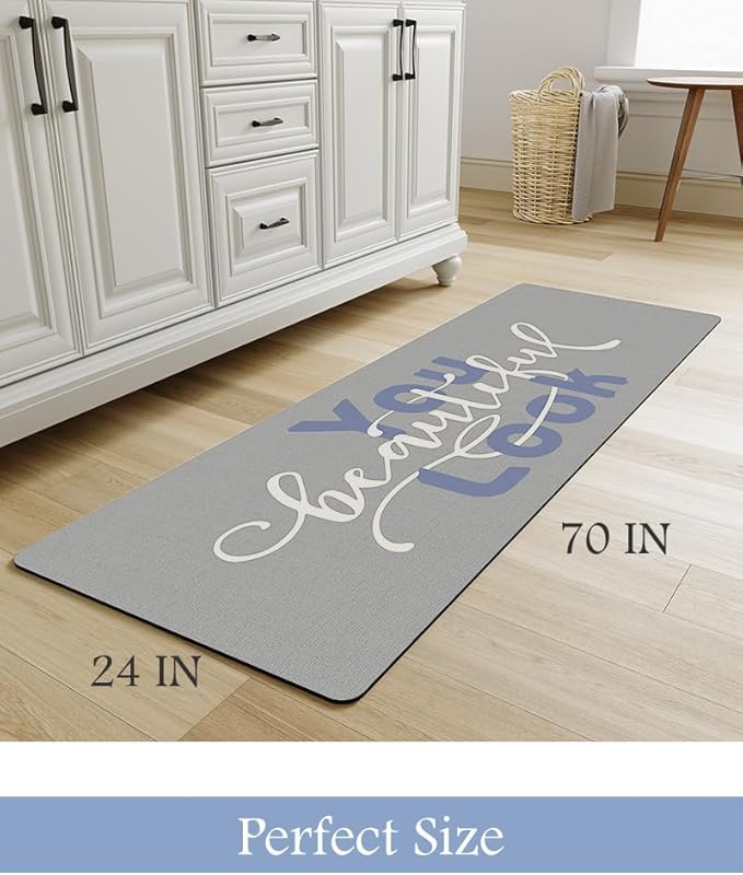 MontVoo-Bath Mat Rug Long Non Slip Super Absorbent Bathroom Runner Stain Resistant Quick Dry Thin Bathroom Mat Fit Under Door-17"x70",Blue-Look