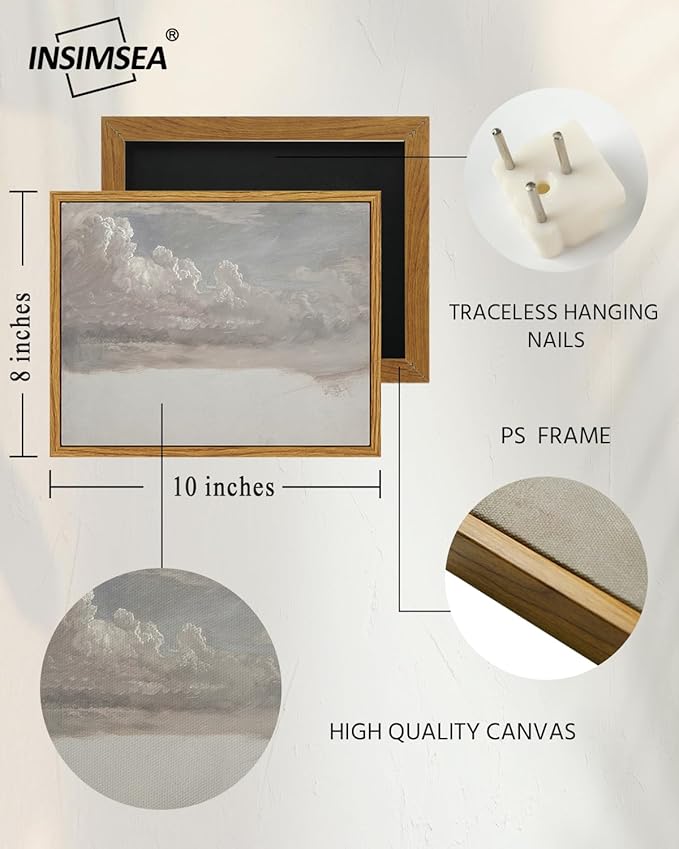 InSimSea Framed Canvas Wall Art Vintage Decor, Home Decor Classical Oil Painting Cloud Study Canvas Prints Wall Decorations Bathroom Decor Wall Art, 8"x10"