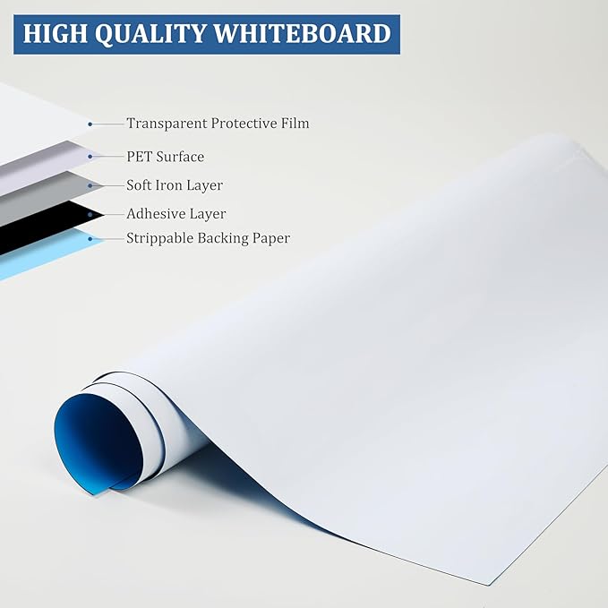 Magnetic Dry Erase whiteboard Paper with self Adhesive Backing Adhesive, 36“ x 24”, Easy to Write and Clean, for Kids Home playroom Office, Peel and Stick Wallpaper.