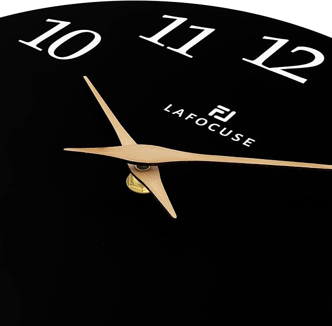 Lafocuse 12 Inch Silent Black Wall Clock Battery Operated for Living Room Decor, Simple Minimalist Wooden Wall Clock for Kitchen Bedroom Office