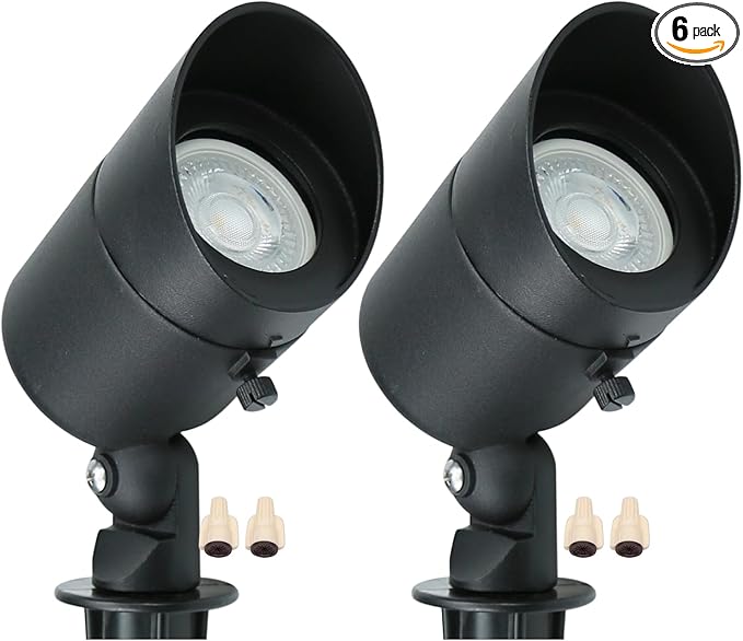 Lumina Lighting® 5W Landscape Lighting 12V Landscape Lights Low Voltage Landscape Spotlights Warm White Waterproof Outdoor Replaceable LED Bulb for Garden,Lawn,Porch,Patio and Yard (Black) (2-Pack)