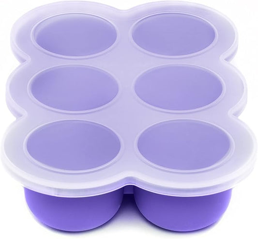 WeeSprout Silicone Freezer Tray with Clip on Lid Perfect Food Storage Container for Homemade Baby Food, Vegetable, Fruit Purees, and Breast Milk (Bright Purple, Six 3 Ounce Sections)