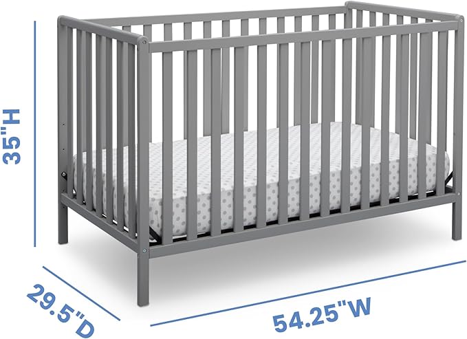 Delta Children Heartland 4-in-1 Convertible Crib - Greenguard Gold Certified, Grey