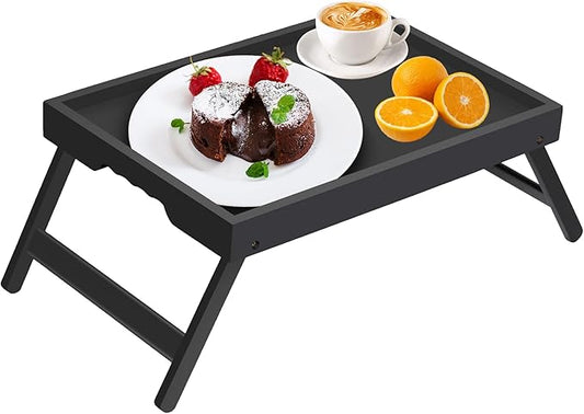 Artmeer Bed Tray Table with Folding Legs,Bamboo Breakfast in Bed for TV Table, Laptop Computer Tray,Eating,Snack Tray(Black) Large Size