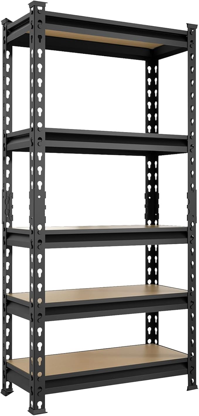 BIG RED Storage Shelving Unit, 5-Tier Adjustable, Heavy Duty Metal Garage Shelves/Utility Rack for Kitchen, Pantry, Basement, Bathroom, Laundry - 2,000 lbs Capacity, Black, 59" H x 28" W x 12" D