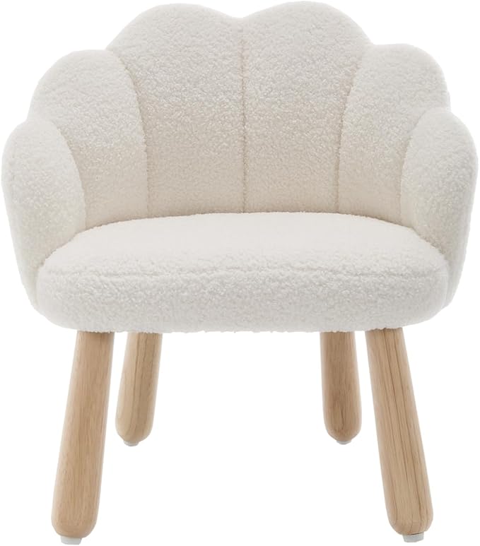 Toddler Chairs, Kid Chairs with Solid Wooden Frame, Toddler Armchair Comfy, Upholstered Kids Chair with Flower Back, Kid Sofa, Toddler Couch for Playroom, Kindergarten & Preschool, White