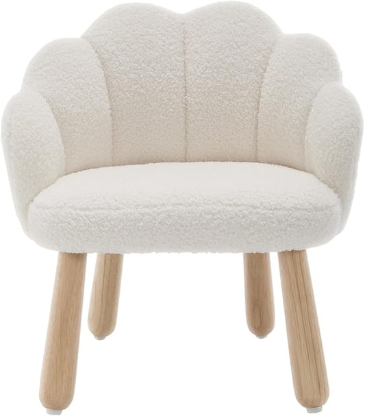 Toddler Chairs, Kid Chairs with Solid Wooden Frame, Toddler Armchair Comfy, Upholstered Kids Chair with Flower Back, Kid Sofa, Toddler Couch for Playroom, Kindergarten & Preschool, White