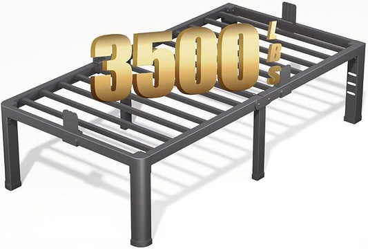 FUIOBYVV 18 Inch Twin XL Bed Frame with Rounded Corner and Headboard Hole Mattress Retainers 3500 LBS Metal Heavy Duty Steel Slats Support No Box Spring Needed Platform Noise Free Easy Assembly