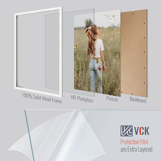 VCK 27x40 Picture Frame Set of 4 - White, Gallery-Quality Wood Poster Frames, 1.1-Inch Wide Border, Polished Plexiglass, Vertical or Horizontal Wall Display for Photo/Art/Prints, White