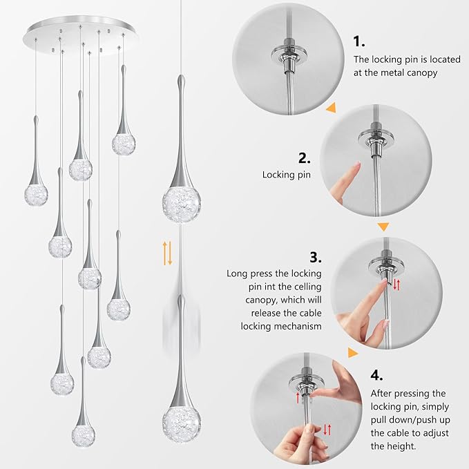 9 Light Modern Glam Crystal Chandelier for High Ceiling LED Dimmable Ceiling Pendant Light Staircase Foyer Enterway Living Room Chandelier Lighting Antique Silver