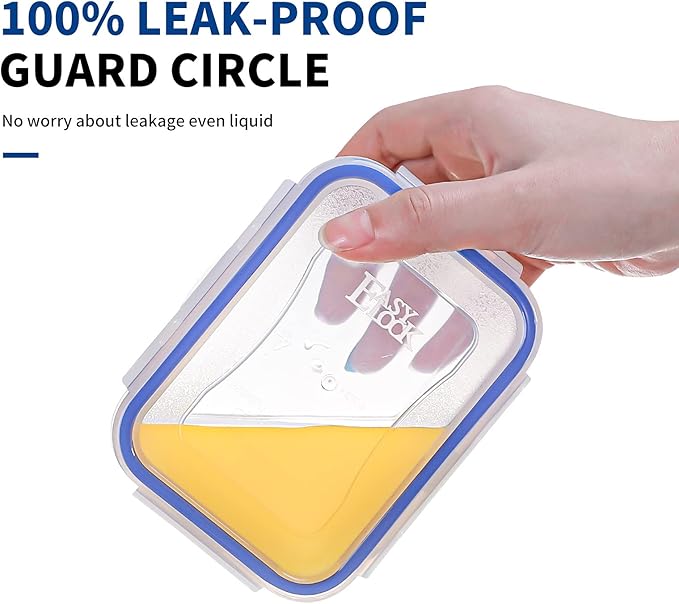 KIGI 4 Pack 17oz Rectangle Plastic Storage Containers Set for Food Airtight 500ML Meal Prep Containers Kitchen Storage Organizer