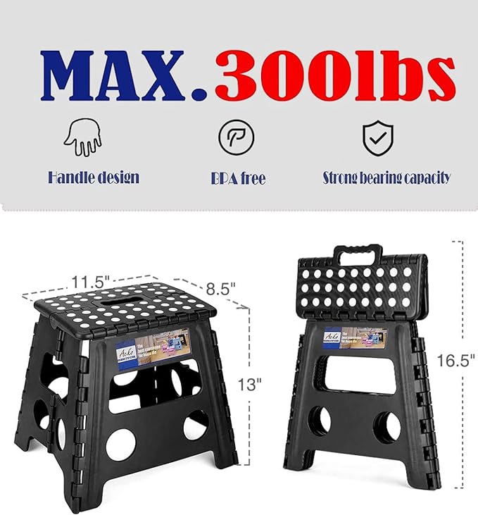 ACKO Folding Step Stool 13 inch Heavy Duty Plastic Foldable Step Stool for Kids and Adults, Small Collapsible Fold Up Stepping Stool 1 Pack