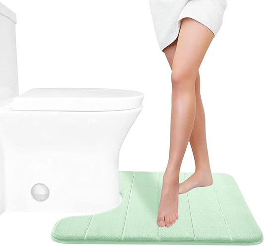 Yimobra Memory Foam Toilet Bath Mat U-Shaped, 24 X 20 Inches,Soft and Comfortable, Super Water Absorption, Non-Slip, Machine Wash and Easier to Dry for Bathroom Commode Contour Rug, Pale Green