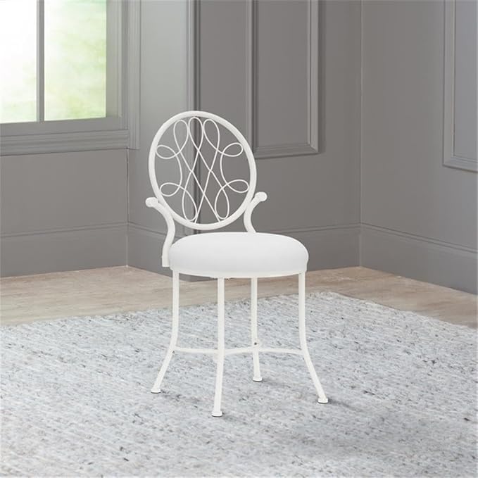 Hillsdale O'Malley Metal Vanity Stool for Makeup Room or Bathroom, White