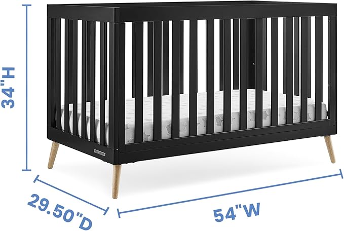 Delta Children Essex 4-in-1 Convertible Baby Crib, Ebony with Natural Legs