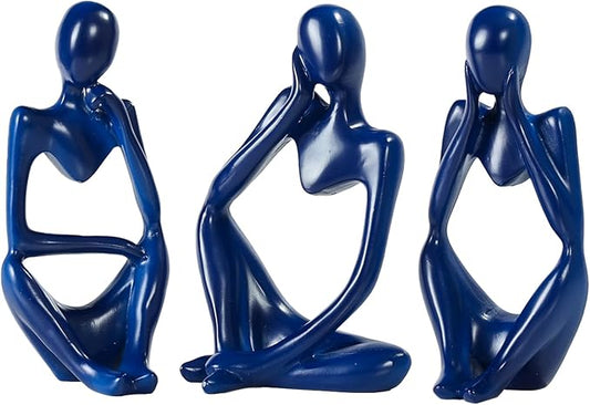 Thinker Statue Gold Decor Abstract Art Sculpture, Golden Resin Collectible Figurines for Home Living Room Office Shelf Decoration,Great Gifts Ideas (Blue)